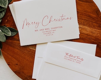 Plantilla de sobre con dirección navideña / Correo postal navideño (Descarga instantánea)