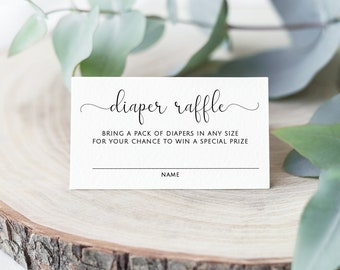 Printable Diaper Raffle Kit, Baby Shower Games, DIY Diaper Raffle Ticket and Sign, Instant Download, Calligraphy, Instant Download