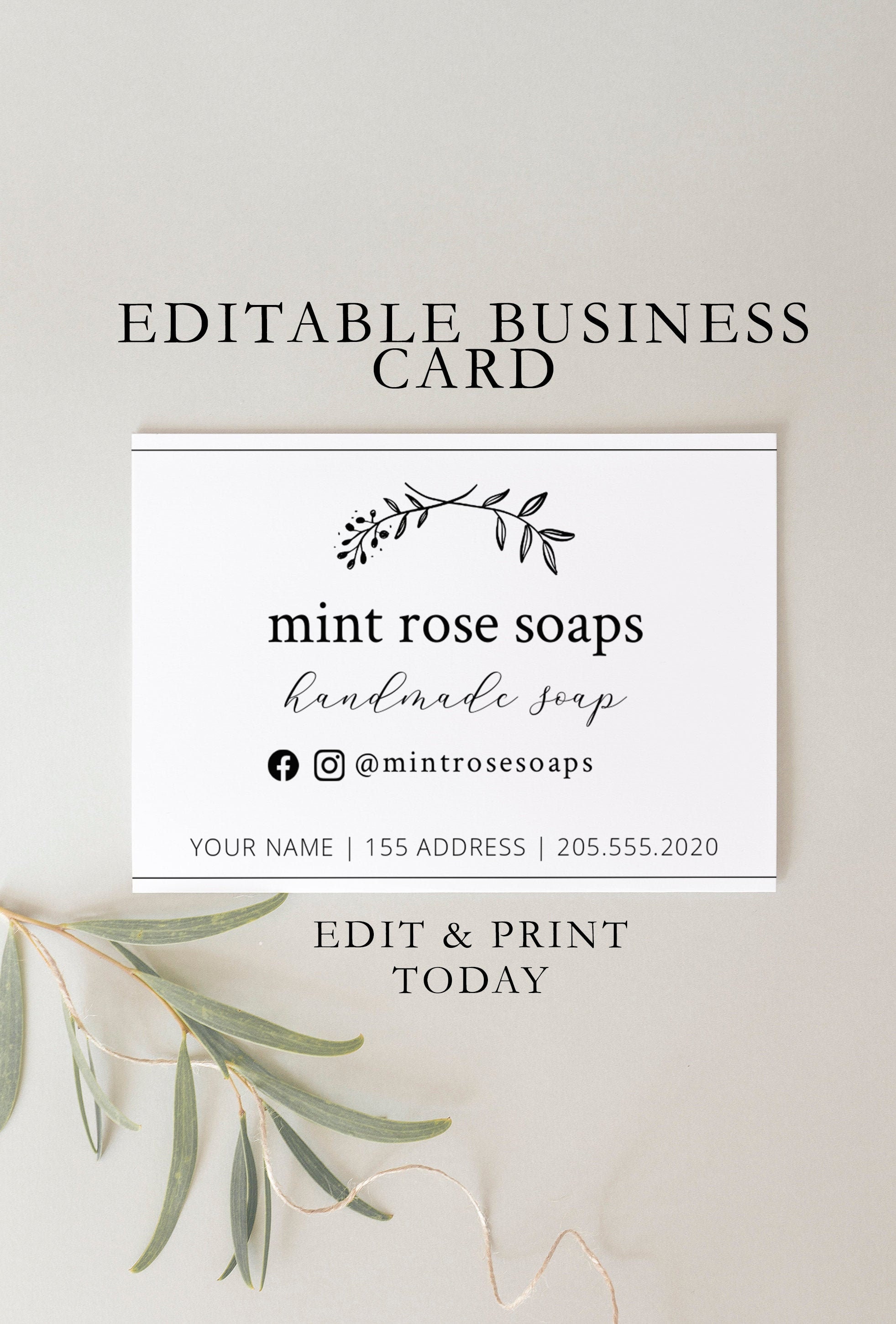 Editable Business Card DIY Soap Label Etsy