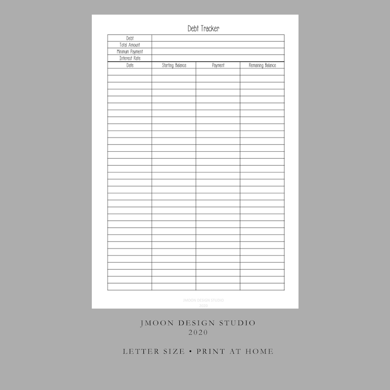 Debt Worksheet Budget Printable Instant Download | Etsy
