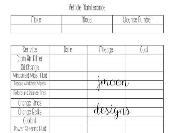 Vehicle Maintenance Printable Finance Binder Printable | Etsy