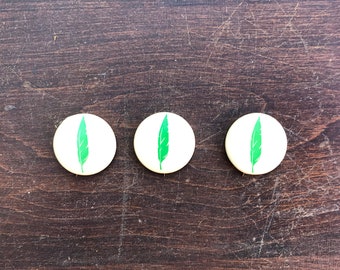 Set of 3 1960s Vintage Feather Pinback Buttons