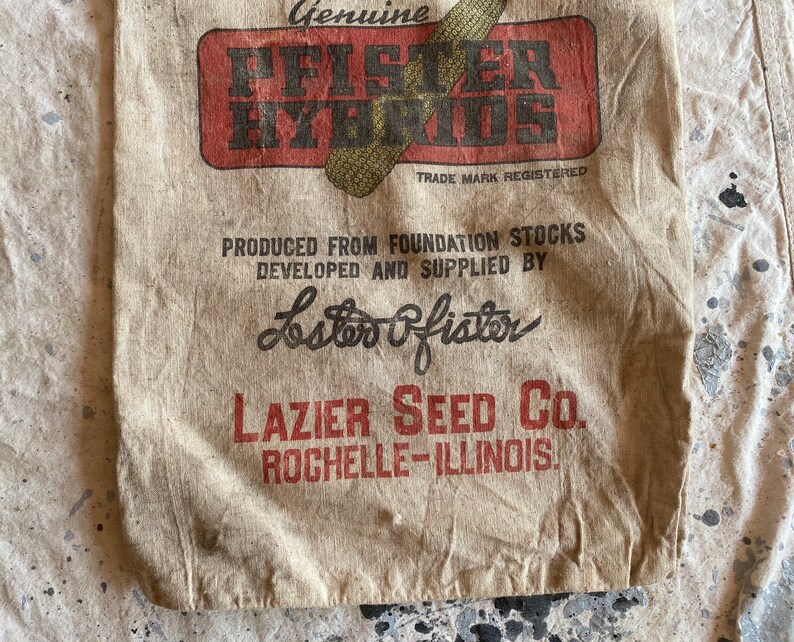 Vintage 1940s Pfister Hybrids Seed Sack Lazier Seed Co Rochelle Il image 3