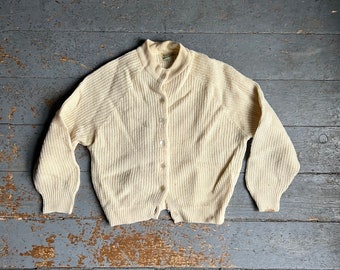 1950s Minnesota Knits Wool Waffle Cardigan Sweater