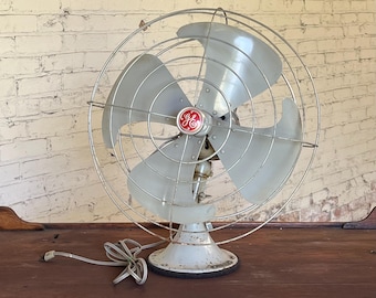 Ventilador de escritorio oscilante GE vintage de 3 velocidades, decoración industrial, F12V163