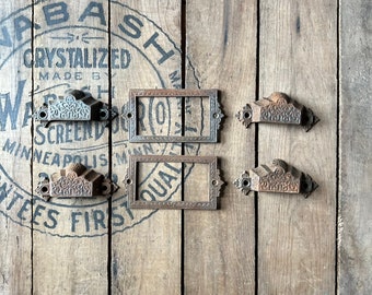 1870s Cast Iron Set of Drawer Pulls and Label Holders