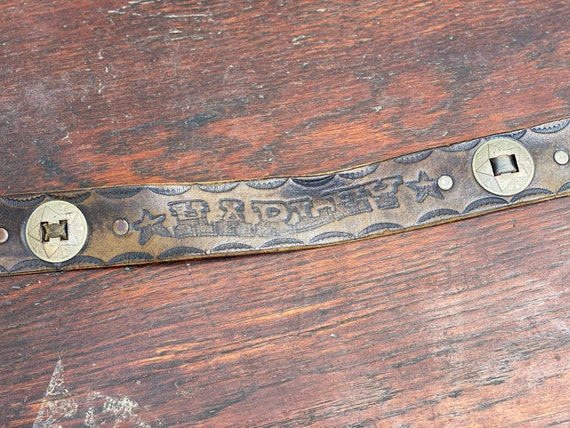 Vintage Harley Davidson Leather Belt Worn Biker Gear View 2