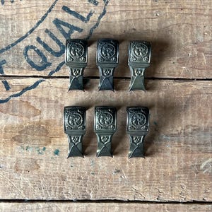 Antique Set of 6 Brass Picture Rail Hooks