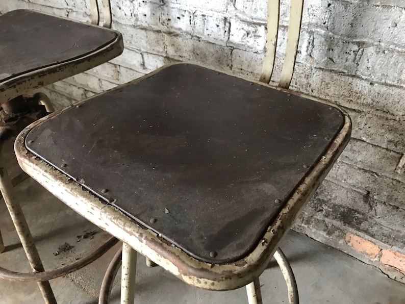 Set of 4 Industrial Inter Royal A-Frame Adjustable Stools with Backs Vintage Seating