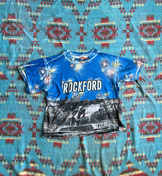 Vintage 90s Rockford Cityscape All Over Graphic T 