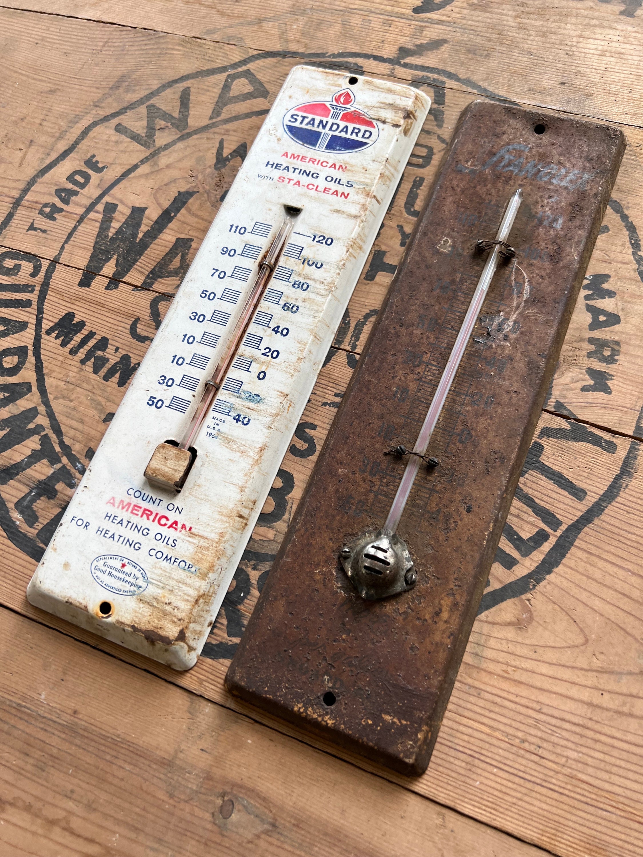 VINTAGE THERMOMETER STANDARD Oils Flame Torch Sta-clean Advertising  Collectible Thermometer 