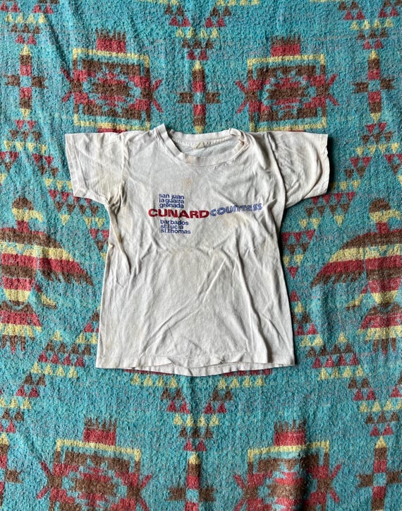 Vintage 1970s Cunard Countess Cruise Thrashed Kids T Shirt