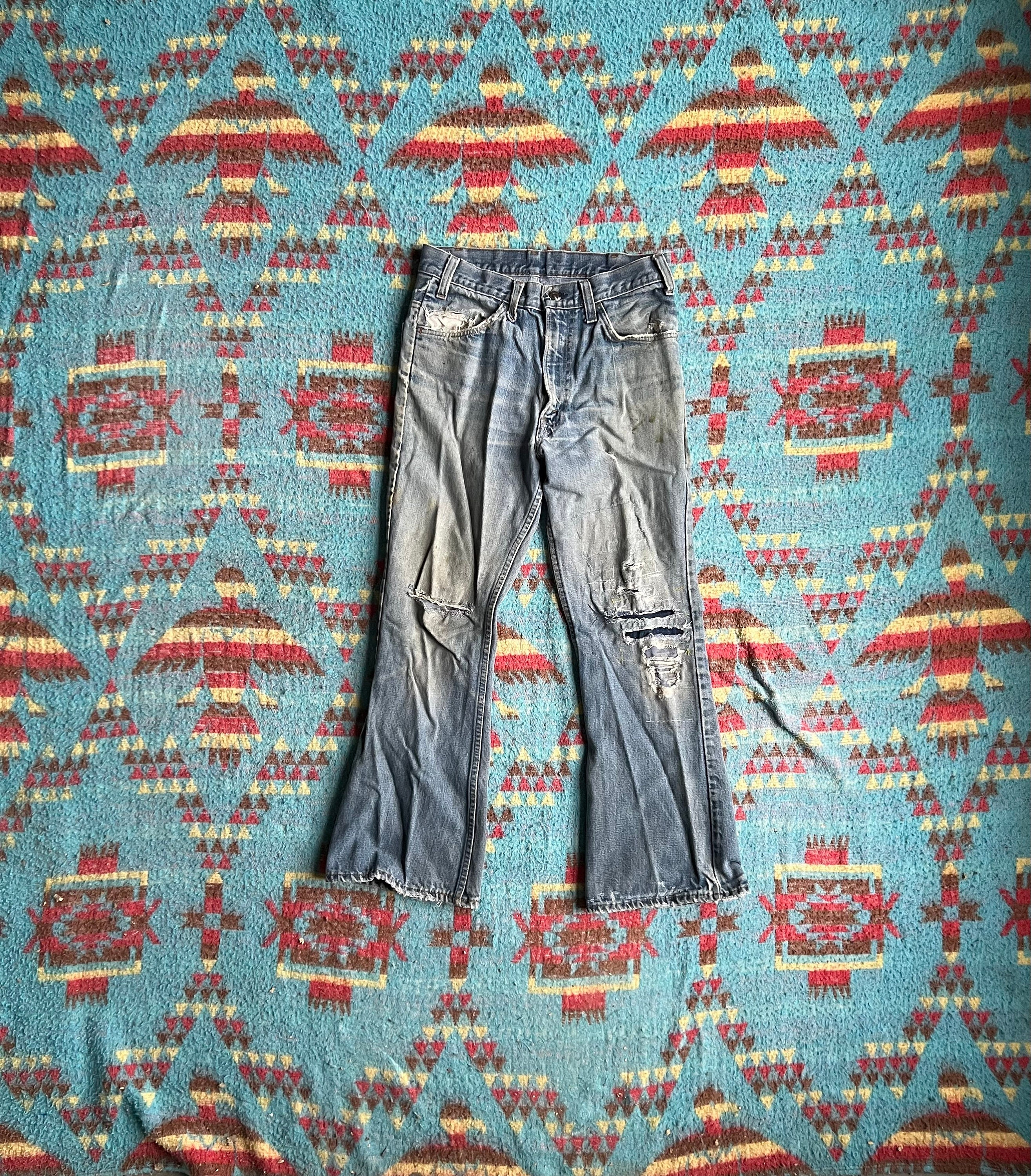 Vintage Thrashed 1970s Levi 652 Orange Tab Denim Jeans 29x27