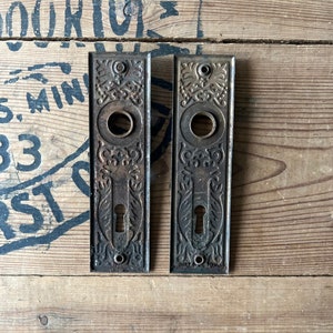 Pair of Pressed Door Plates Ornate Salvaged Hardware image 3