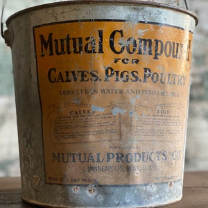 Vintage Mutual Compound Cattle Pigs Poultry Supplement Galvanized Bucket image 2