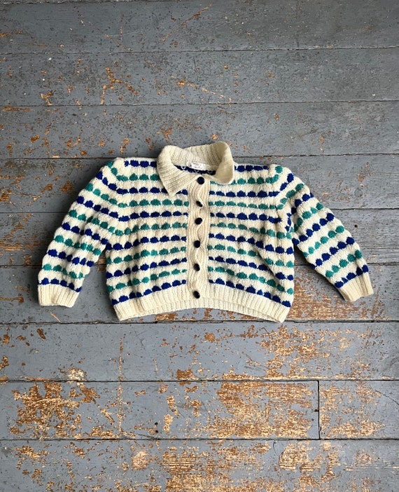 Vintage 70s Hand Knit Cardigan Shrug Sweater - image 1
