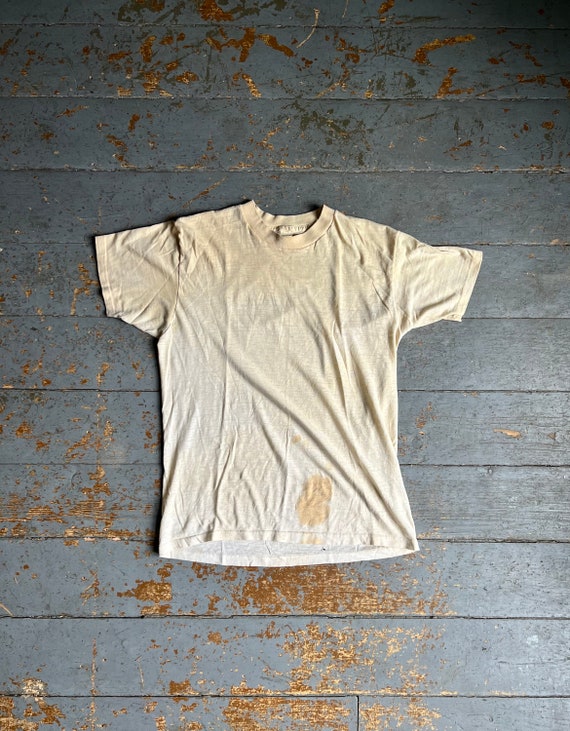 Vintage 70s Thrashed Mayo Spruce Blank T Shirt