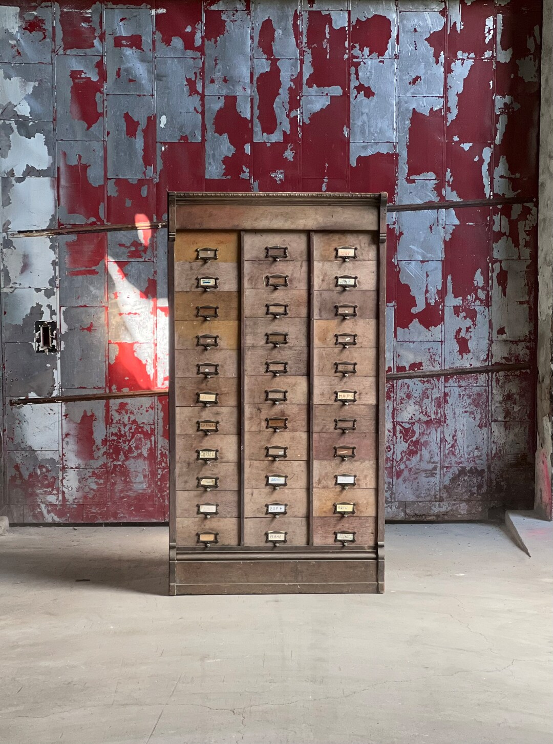 Antique Oak 33slot Vertical Slide Door Etsy