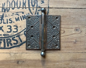 Antique Brass Victorian Eastlake Door Hinge 4.5” X 4.5”