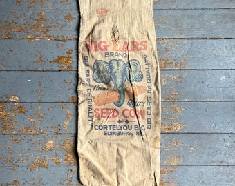 Vintage Big Ear Cortelyou Seed Sack Edinburg, IN