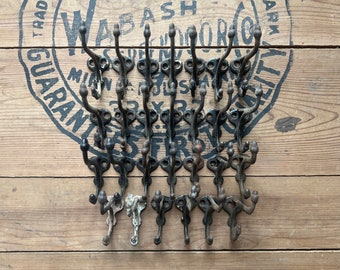 Set of 27 Antique Cast Iron Acorn Tip Salvaged Coat Hooks