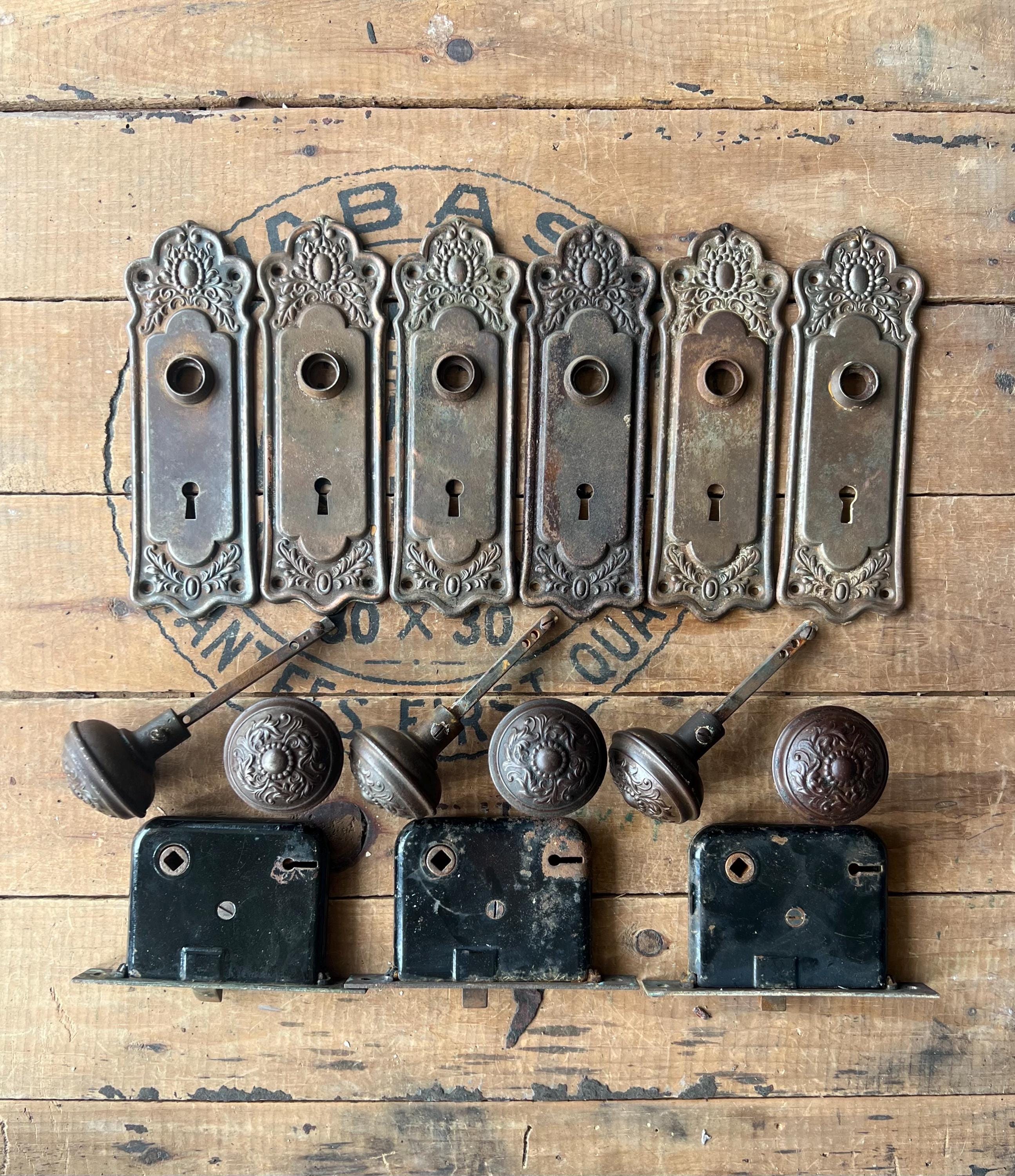Ca. 1910s Set of Penn Hardware Romanesque Salvaged Door Hardware