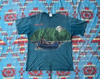 Vintage 1990s Thrashed Boundary Waters Native American Graphics Shirt