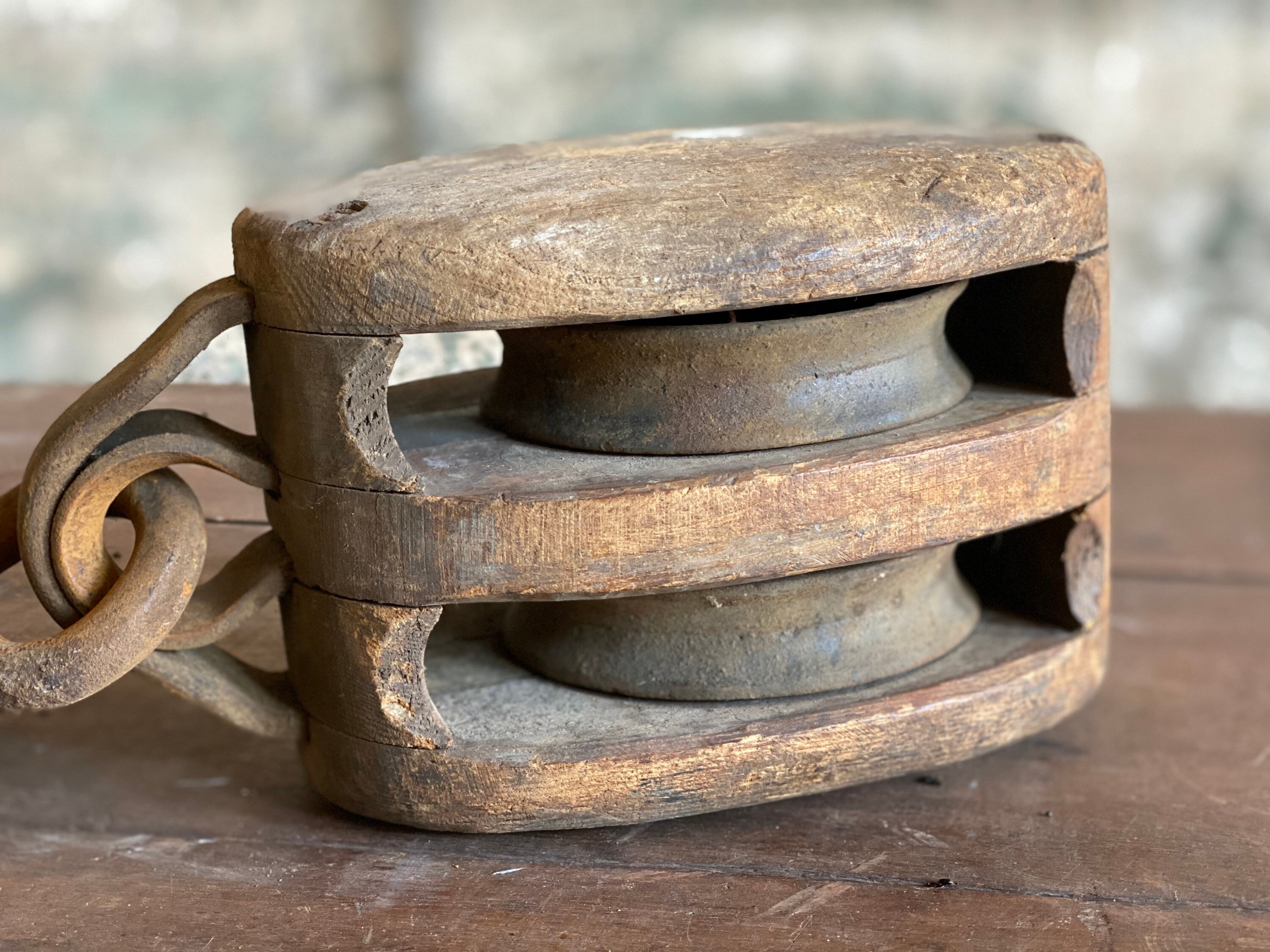 Antique Double Block Wood 15 Pulley Lockport Rustic Decor Etsy