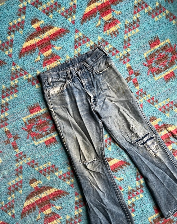 Vintage Thrashed 1970s Levi 652 Orange Tab Denim Jeans 29x27