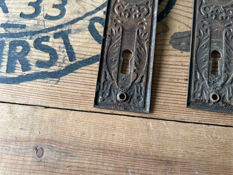 Pair of Pressed Door Plates Ornate Salvaged Hardware image 4