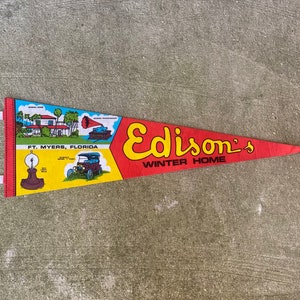 Vintage Edisons Winter Home St Petersburg Florida Souvenir Felt Pennant