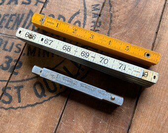 Vintage Lot of 3 Wood & Metal Folding Rulers