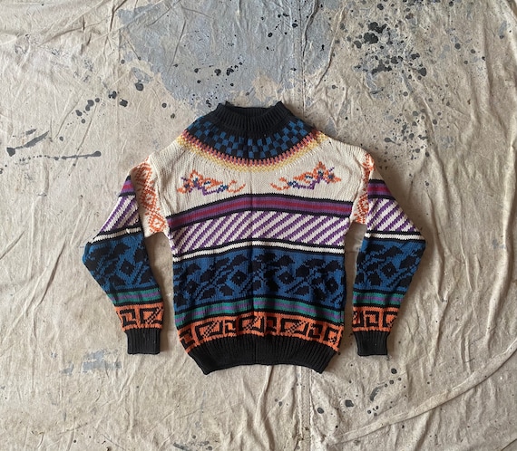 Vintage Mixed Blues Vibrant Crewneck Sweater - image 1