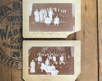Antique Pair of 1899 Midget Wedding Child Bridal Party Cabinet Card Photos