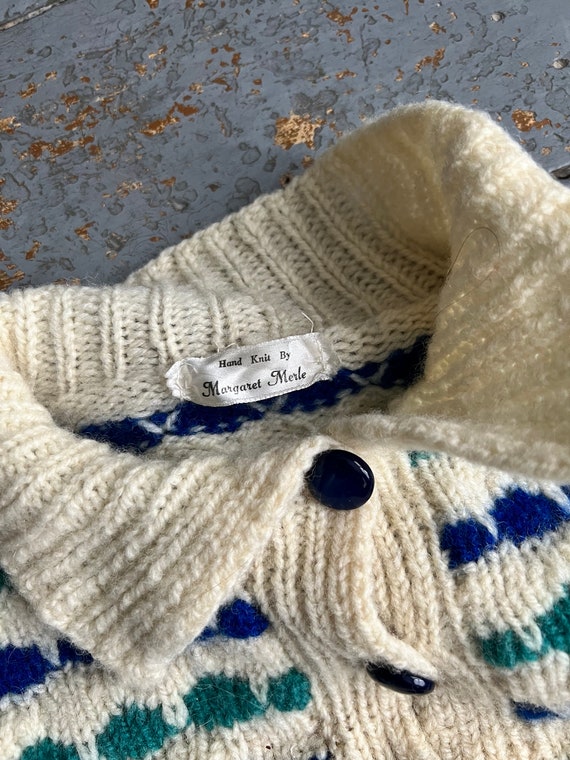 Vintage 70s Hand Knit Cardigan Shrug Sweater - image 3