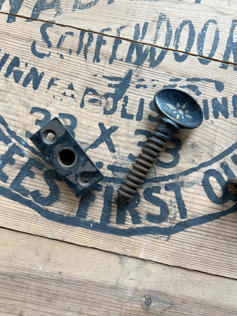 Antique Pair of Hand-Stenciled Cast Iron Set Screws image 4