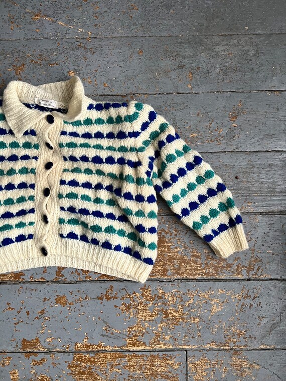Vintage 70s Hand Knit Cardigan Shrug Sweater - image 2