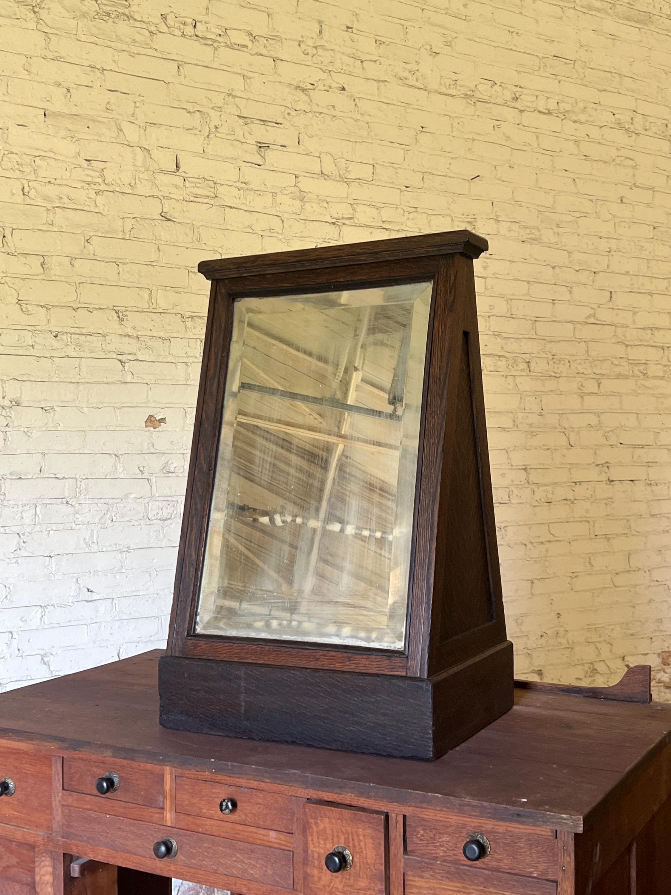 アンティーク　木製 シューズミラー Antique 1920s Oak Shoe Store Mirror - Etsy