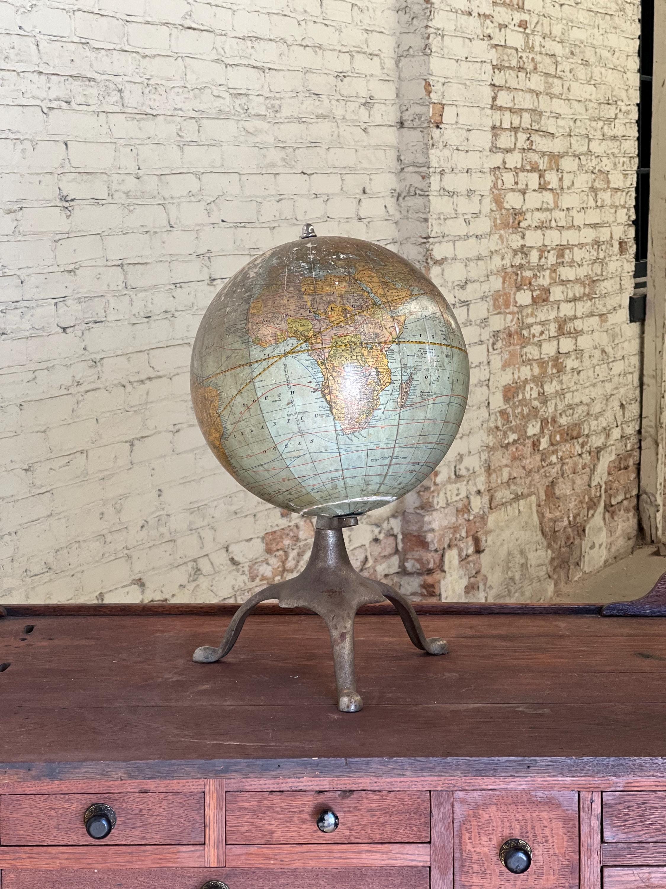 1890s Antique 12” Rand Mcnally Terrestrial Globe Nickel Plated