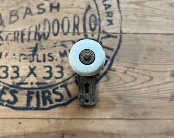 Antique Gilbert Lock White Porcelain Door Knob and Plate Architectural Salvage