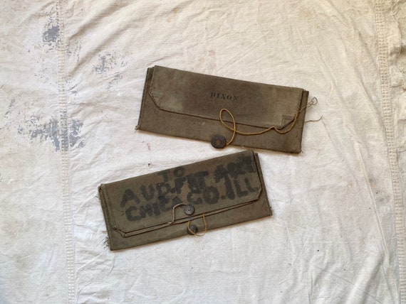 Pair of Rustic Canvas C&NW RR Memorandum Messenge… - image 1