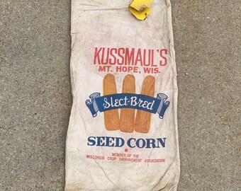 Vintage Kussmauls Seed Corn Sack Poultry Rustic Decor Mt Hope WI