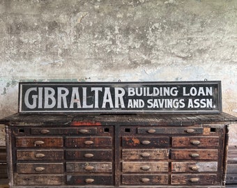 Antique Wood Double Sided Schmaltz Gibraltar Building Loans Sign