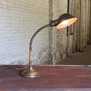 Vintage Brass Faries No. 153 Gooseneck Desk Lamp Rustic Industrial Office Decor