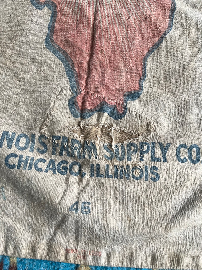 Vintage 100 lb Blue Seal Seed Sack Original Repairs image 3