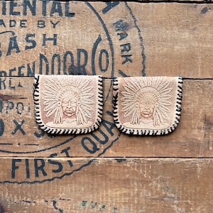 Vintage Paar Indianer Häuptling Leder Geldbörse