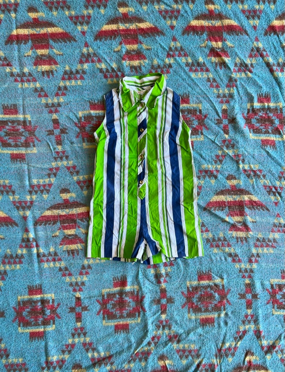 Vintage 1970s Miss Elaine Striped Romper