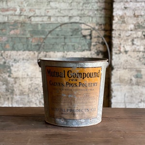 Vintage Mutual Compound Cattle Pigs Poultry Supplement Galvanized Bucket image 1