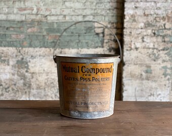 Vintage Mutual Compound Cattle Pigs Poultry Supplement Galvanized Bucket