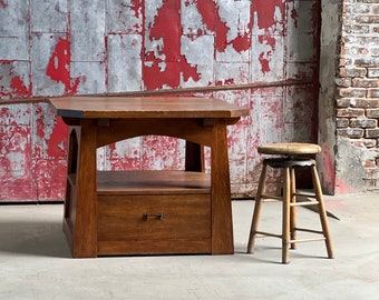 Antique Ca. 1910s Arts & Crafts Pagoda Oak Table